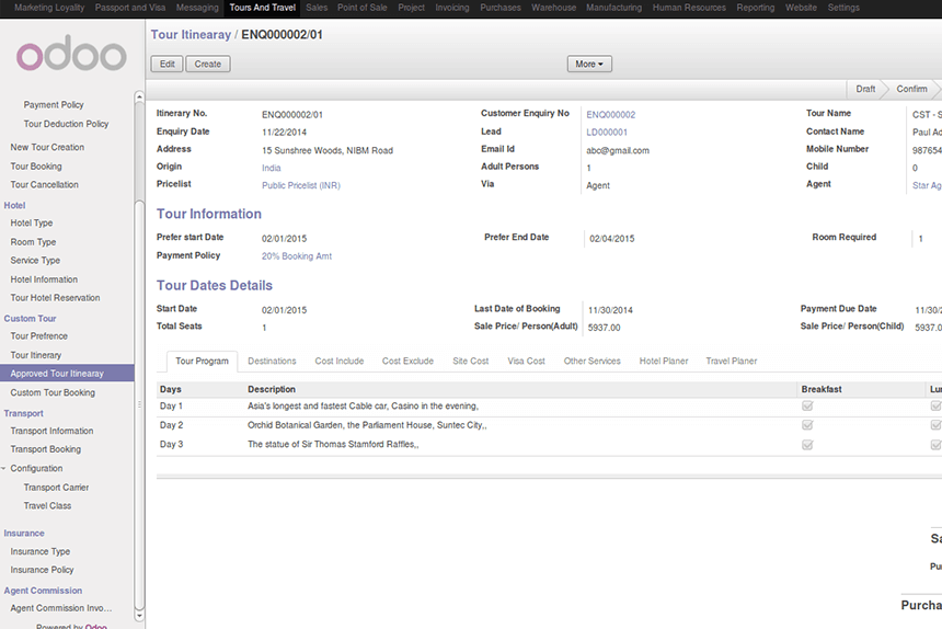 Custom Tour Itinerary Management